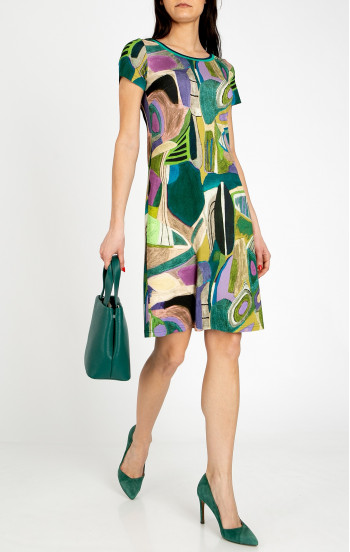 Удобна трикотажна рокля в динамичен графичен принт в Avocado Green и Lilac